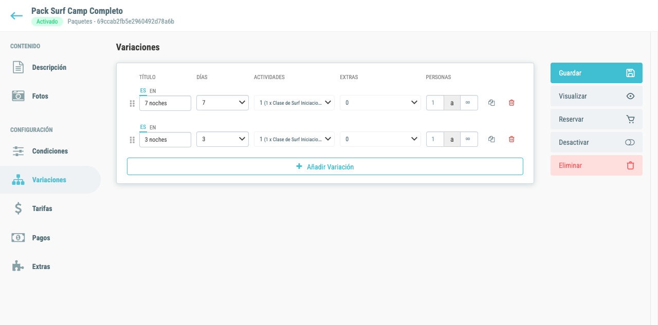 Botón Visualizar en el modal del pack