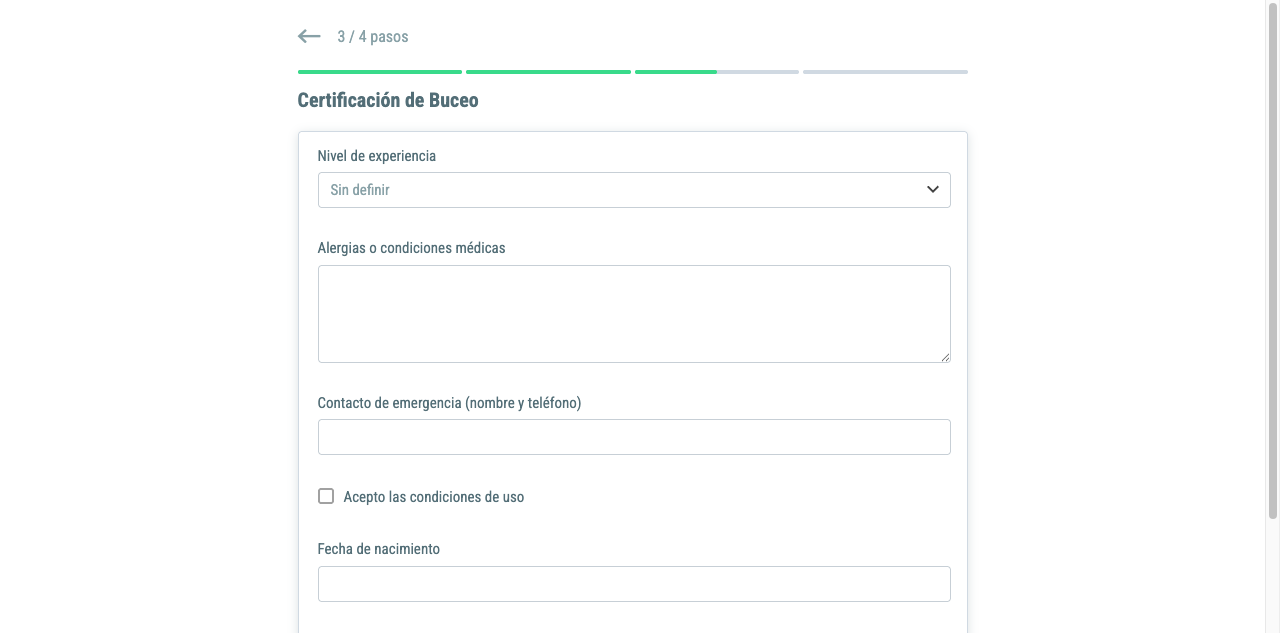 Formulario personalizado dentro del check-in