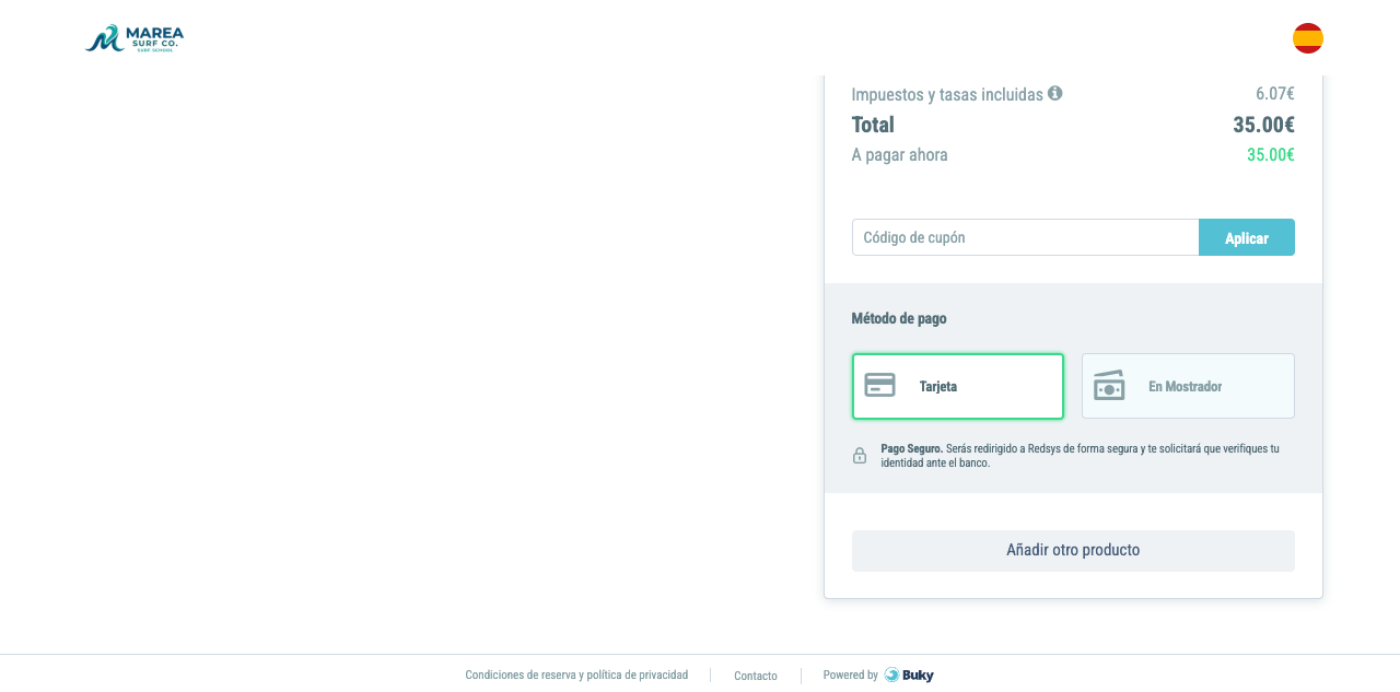 Pantalla de selección de método de pago en el checkout