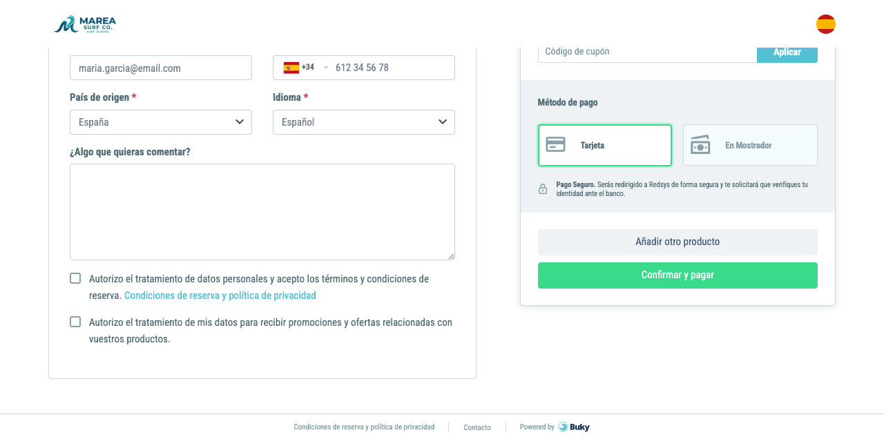 Botón de confirmar y pagar con método de pago