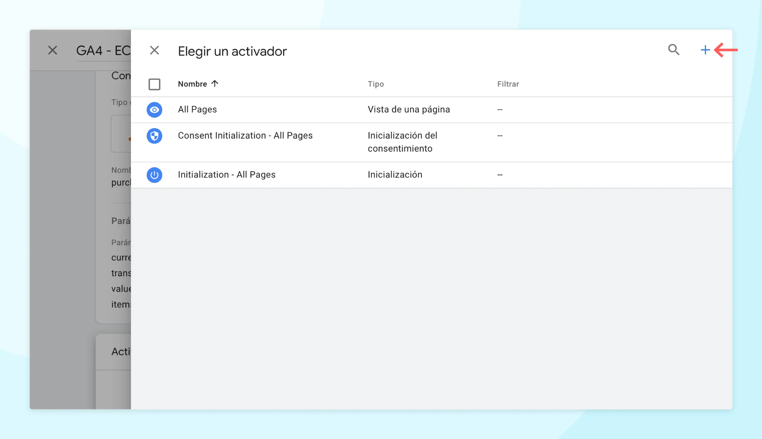Crear un nuevo activador en GTM.