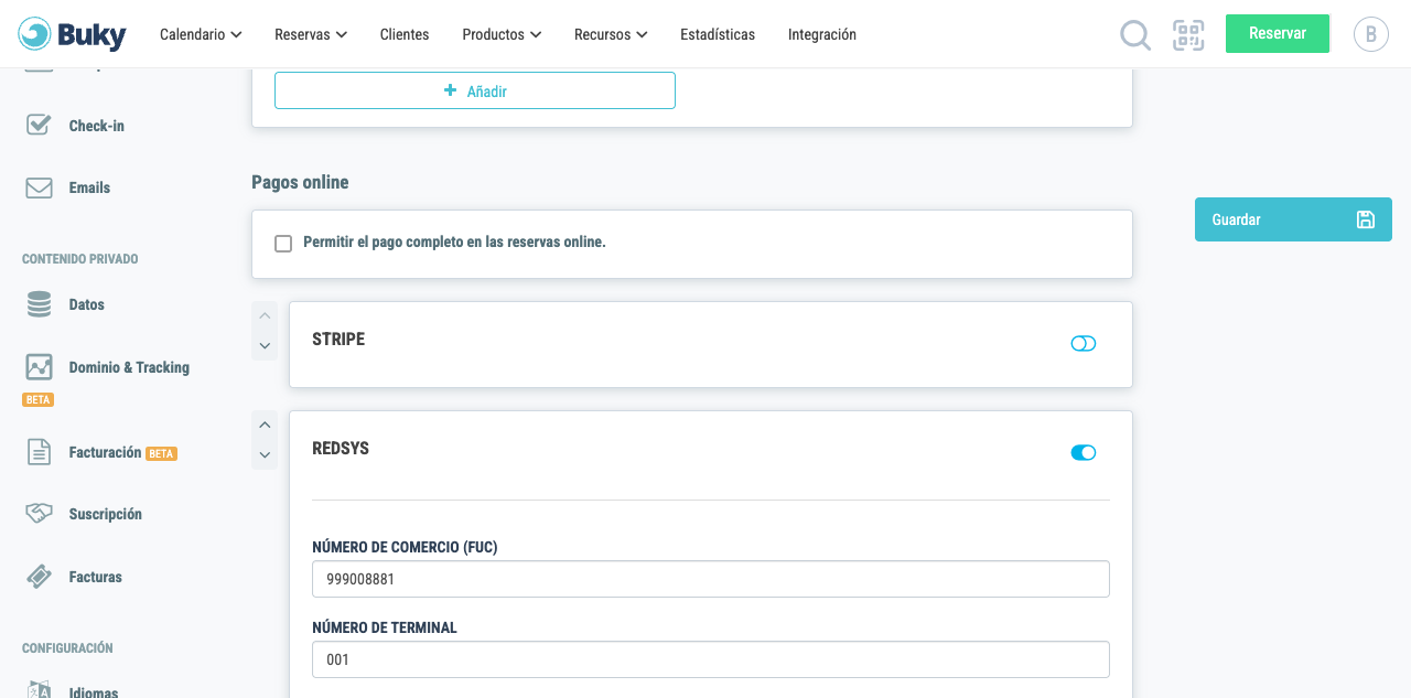 Configuración de Stripe en el admin