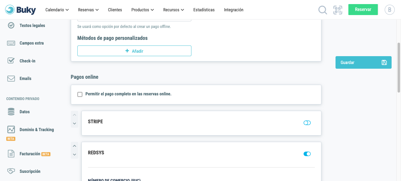 Vista general de la sección de pagos online