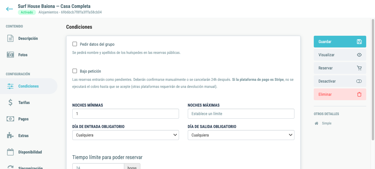 Condiciones de estancia del alojamiento