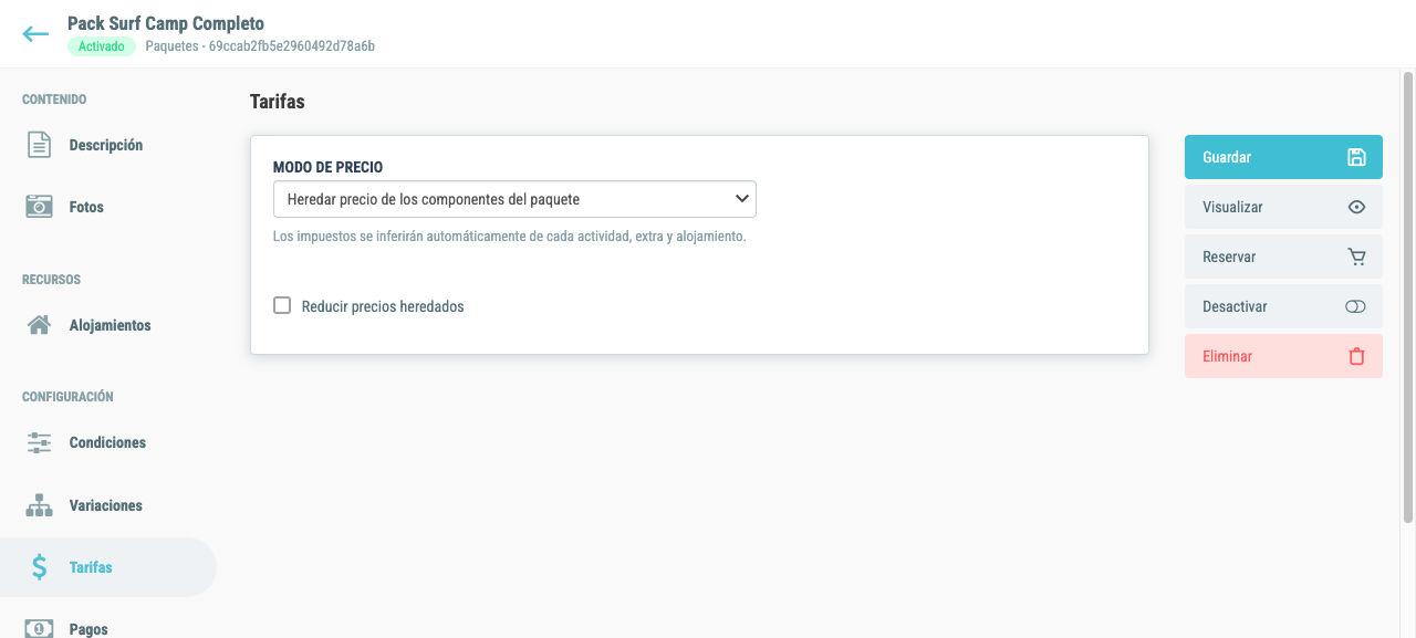 Modo heredar precio de componentes