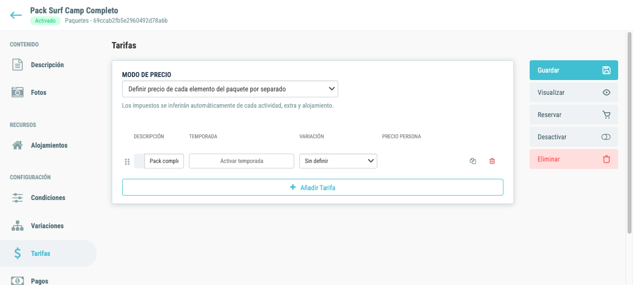 Modo precio por componente