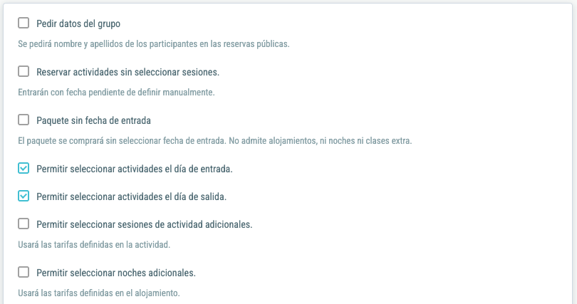 Pestaña Condiciones: «Paquete sin fecha de entrada» queda sin marcar en un curso