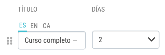 Título de la variación y campo «Días»: en un pack sin alojamiento, la duración se indica en días