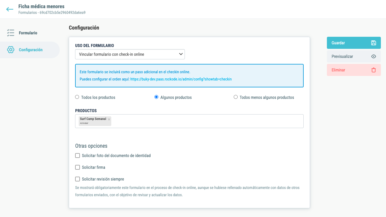 Configuración del formulario