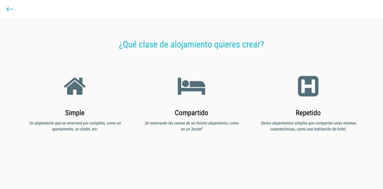 Selector con las tres opciones: Simple, Compartido y Repetido