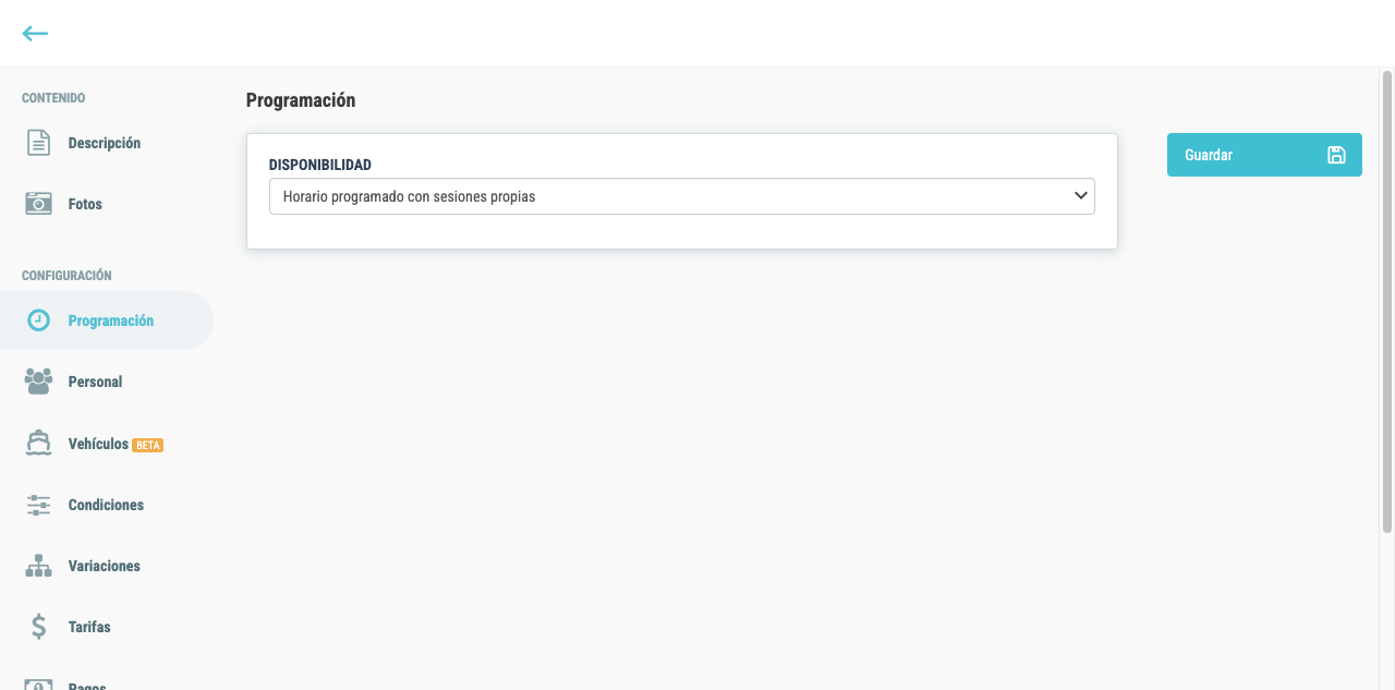 Pestaña Programación con el selector de tipo de disponibilidad