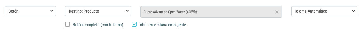 Para la primera palanca: el generador de enlaces con el curso AOWD elegido como destino
