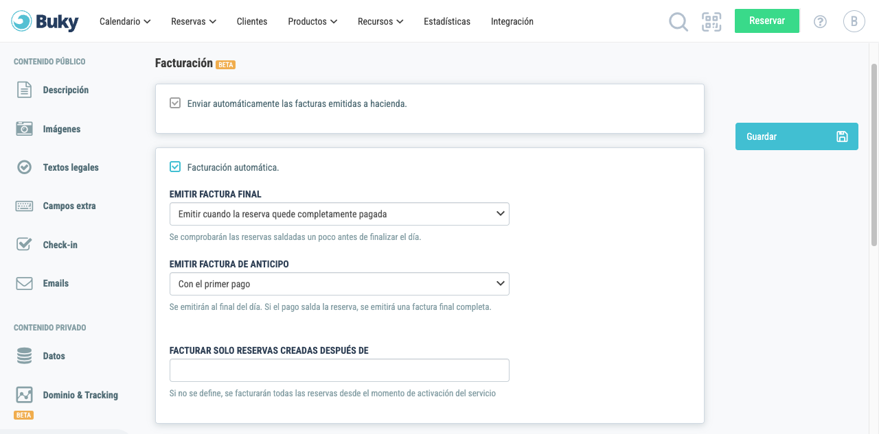 Ajustes de facturación automática: factura final, factura de anticipo y fecha de corte