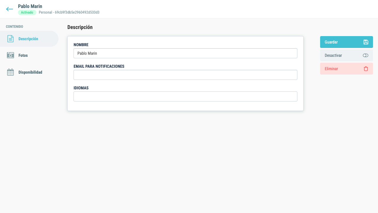Ficha de un miembro existente con sus datos y acciones disponibles