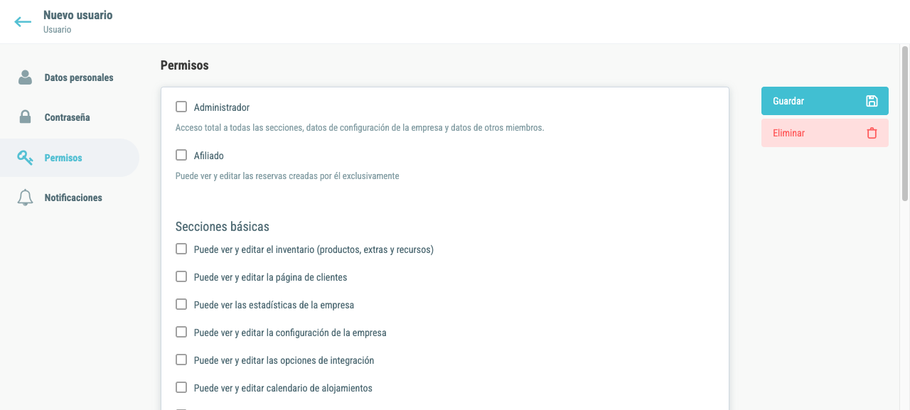 Configuración de permisos de un miembro