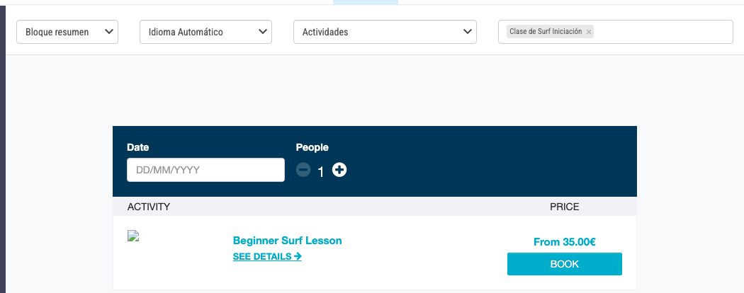 Configuración del widget bloque resumen