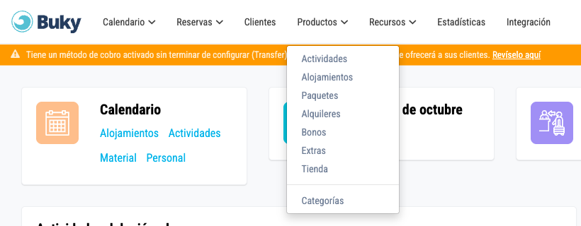 Productos › Tienda en el menú superior