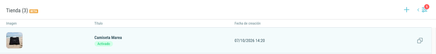 Listado de productos de tienda