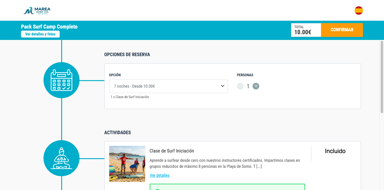 Vista pública de un pack sin fecha — compra directa como vale regalo