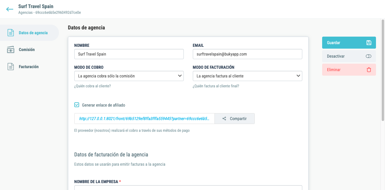 Modo de cobro: la agencia cobra solo la comisión