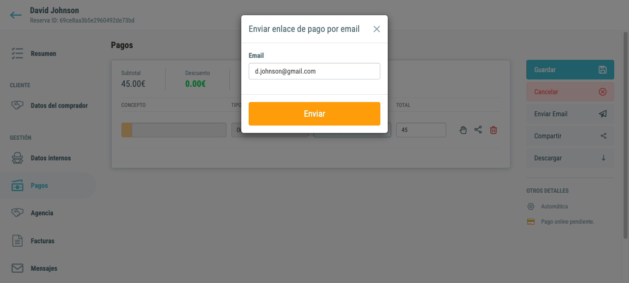Modal de envio por email con el campo pre-rellenado