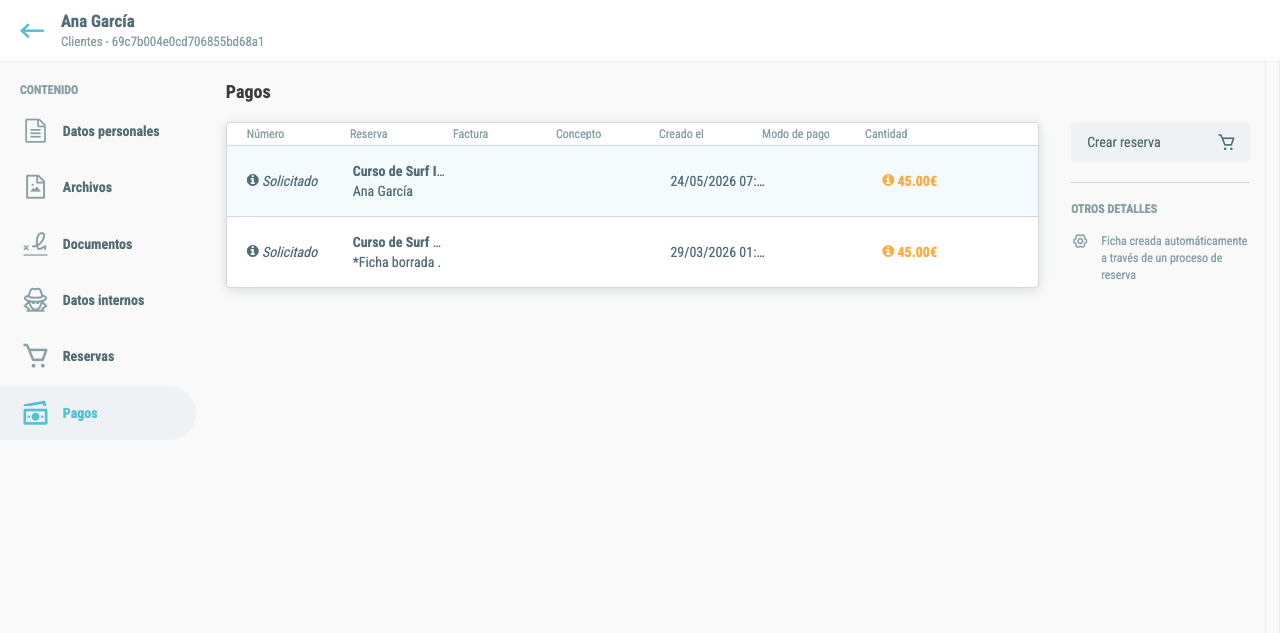 Historial de pagos del cliente