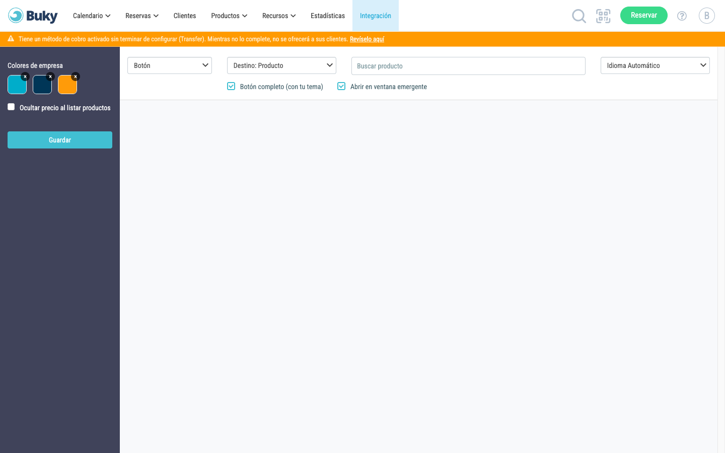 Integración con el widget Botón elegido, antes de escoger producto