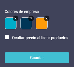 Colores de empresa y botón Guardar en la barra lateral de Integración